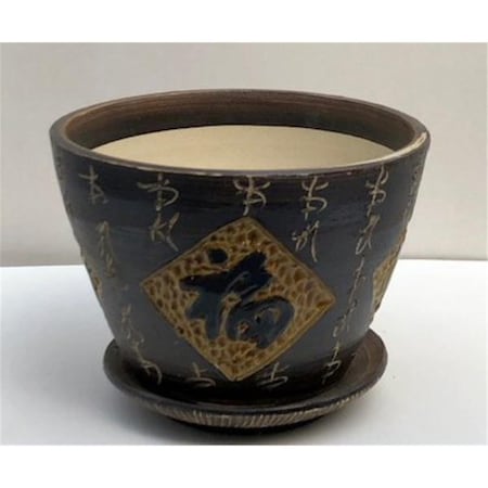 Marco Frio 6.5 x 6.5 x 4.5 in. Japanese Sketching Ceramic Unglazed Round Bonsai Pot MA2192022